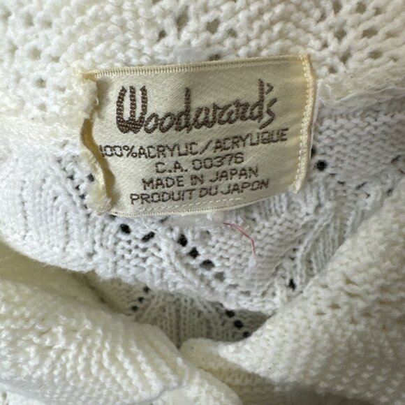 Vintage Woodwards Woman L Acrylic 70s Cardigan Sweater Knit White - Picture 6 of 6
